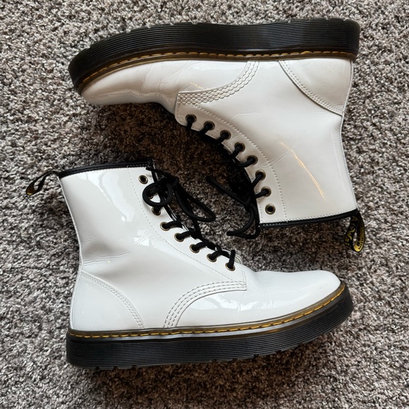 Dr. Martens Shoes - Dr. Martens Zavala white patent leather lace up boots